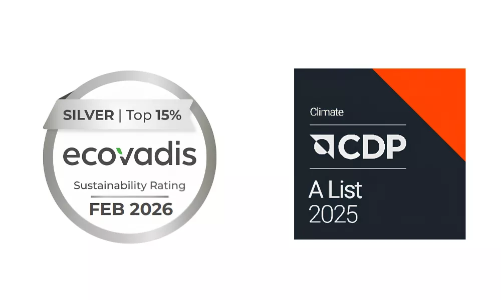 Ecovadis silver medal and CDP A List logos for 2025.
